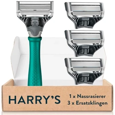 Abbildung von Harry’s Nassrasierer für Männer Rasier Set mit Grün Griff, 3 Ersatz Rasierklingen Rasierer, Rasierklingen, Herren, Klingen Männer,