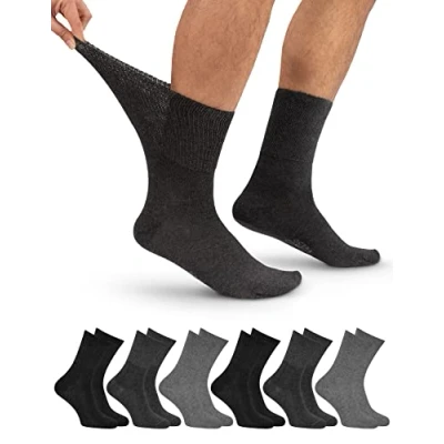 Abbildung von OCERA 6 Paar Diabetiker Crew Socken für Damen und Herren, ohne drückenden Gummibund Grau Mix Gr. 47 50