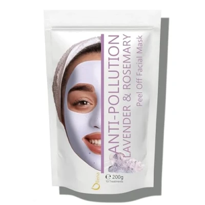 Abbildung von Alginate Peel Off Feuchtigkeitspuder Maske, Mitesserentferner Gesichtsmaske Vegan, kein Abwaschen, Peeling und Porenreinigung 200 g + freie Dosis (Anti Pollution Lavendel &amp; Rosmarin Maske)