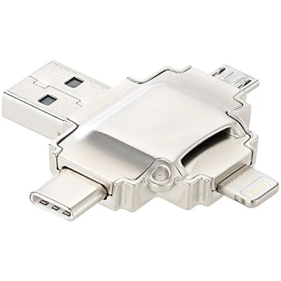 Abbildung von Callstel Speicherkartenleser: microSD Kartenleser kompatibel zu Lightning , Micro USB &amp; Stecker Typ A C (USB Cardreader, Speichererweiterung, microSDHC Speicherkarten)