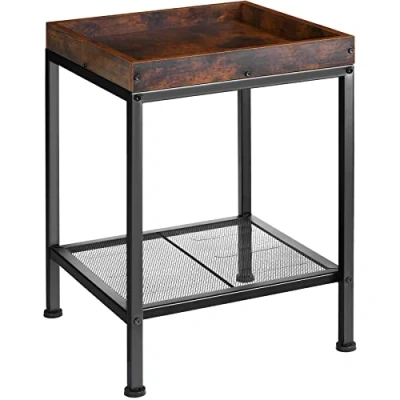 Abbildung von tectake Beistelltisch aus Holz und Metall, Industrie Design, obere Ablage mit hohem Rand, Gitterablage im unteren Bereich, schwarzes Metallgestell (Industrial Dunkelbraun)