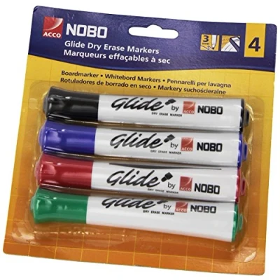 Abbildung von Nobo Glide Drywipe Whiteboardmarker Set, 4 Stück, Feine 2 mm Rundspitze, Mehrfarbig, 1902096