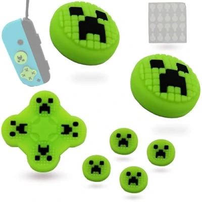 Abbildung von MatoSan® Tasten Aufkleber und Thumbstick Kappen Set für Nintendo Switch OLED Silikon Knopfkappen Joy Cons Grün Joystick Caps Con
