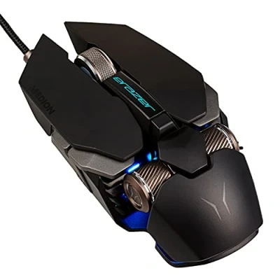 Abbildung von MEDION ERAZER X81666 USB Gaming Mouse Maus (12000DPI, PixArt PMW 3360, 6 Tasten OMRON Switches, DPI Scrollwheel, Farbanzeige, RGB Beleuchtung, Metall Mausgleiter, Sniper Key, MD88666)