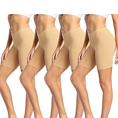 Abbildung von wirarpa Radlerhose Damen Kurz Baumwolle Boxershorts Unter Kleid Rock Unterhosen mit Bein Anti Scheuern Leggings 4er Pack Beige Größe S