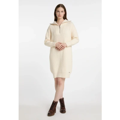Abbildung von DREIMASTER Vintage Damen Strick Langarm Midikleid M / Off White 66% recyceltes Polyester 20% Nylon 11% Polyacryl 3% Wolle
