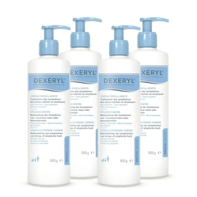 Abbildung von Dexeryl Creme 4x 500g VORTEILSPACK: Pflege und Schutz für trockene Haut insbesondere bei verschiedenen Hauterkrankungen wie Neurodermitis. Parfümfrei ohne Parabene.