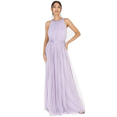 Abbildung von Anaya with Love Damen Ladies Maxi Dress for Women Halter Neck Long Sleeveless Belt A Line Evening Gown Ball Prom Wedding Guest Bridesmaid Kleid, Dusty Lilac, 46