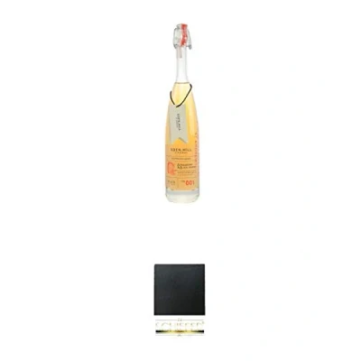Abbildung von Eden Mill Gin Likör Strawberry &amp; Black Pepper Schottland 0,35 Liter + Schiefer Glasuntersetzer eckig ca. 9,5 cm Durchmesser