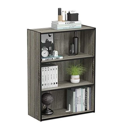 Abbildung von Furinno Pasir 3 Stufe offenes Regal, Bücherregale, Französisches Eichengrau, 57.7 (Breite) x 80 (Höhe) 24.1 (Tiefe) cm