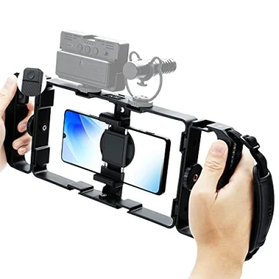 Abbildung von JJC Smartphone Video Rig Fernbedienungs Set mit 6 Kaltschuh Halterungen für iPhone 16 15 14 13 12 11 Pro Max Huawei Samsung Handy Halterung Stabilisator Filmemacher Käfig