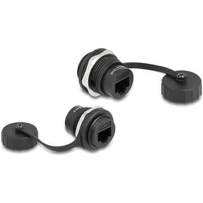 Abbildung von Delock RJ45 Cat.6 Einbaubuchse mit Verschlusskappe IP67 Staub und wasserdicht
