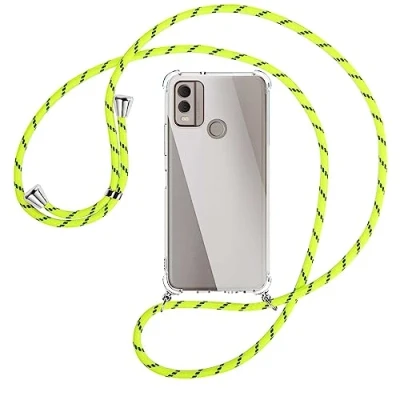 Abbildung von mtb more energy® Handykette kompatibel mit Nokia C22 Neon Gelb gestreift Smartphone Hülle zum Umhängen Anti Shock Full TPU Case