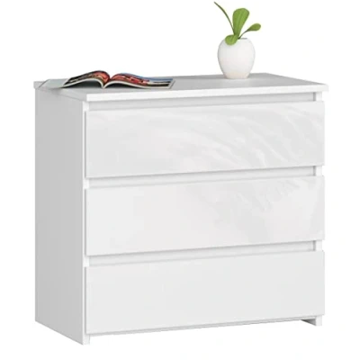 Abbildung von AKORD Kommode CL 3 mit Schubladen für das Wohnzimmer Schlafzimmer Schrank Büro Arbeitszimmer Modernes Funktionales Design B60 x H57 T35 cm, Gewicht 26 kg Weiß/Weiß Glänzend