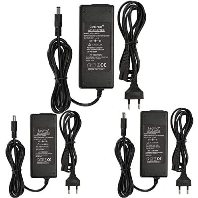 Abbildung von ledmo 3 Stücke 12V 5A Netzteil Adapter, AC 100 240V bis DC 12 Volt 5 Amp 60W Stromversorgung für LED Lichtstreifen Monitore Fernseher DVD TVs Verstärker Kamerasystem Euro Stecker 5,5 * 2,5/2,1mm