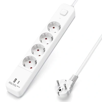 Abbildung von Aigostar Steckdosenleiste 4 fach mit Schalter, Mehrfachsteckdose 1 USB und C Port (5V/2.4A), Verteilersteckdose 5 m Kabel