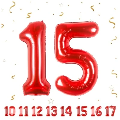 Abbildung von 15 Geburtstag Deko zahlen luftballon jahre Folienballon Rot für 15. Geburtstagsdeko Männer Frauen Ballon Zahl zum fliegt mit Helium 15.Geburtstagsparty 40&quot; 101cm