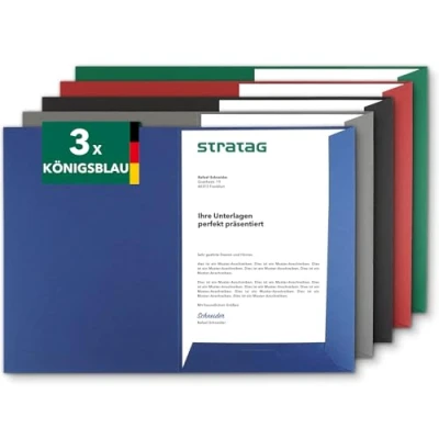 Abbildung von Präsentationsmappe A4 in Königsblau (3 Stück) sehr stabiler 350 g/m² Naturkarton direkt vom Hersteller STRATAG vielseitig einsetzbar für Ihre Angebote, Exposés, Projekte oder Geschäftsberichte