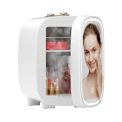 Abbildung von DF01A Mini Kosmetik Kühlschrank, 4L Kühlschrank mit 3 stufig LED Spiegel, Geräuscharm, Kleiner Hautpflege Kühl und Heizfunktion, Tragbares Design für Schlafzimmer, Büro Auto