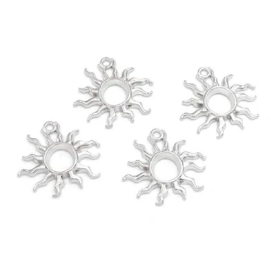 Abbildung von Vintageparts Lünettenanhänger als Sonne in Platinfarben 4 Stück zum Schmuck selber machen