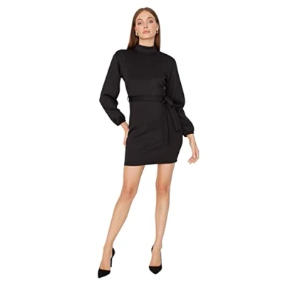 Abbildung von TRENDYOL Damen Woman Mini Skater Crew Neck Knit Dress Kleid, Schwarz, S