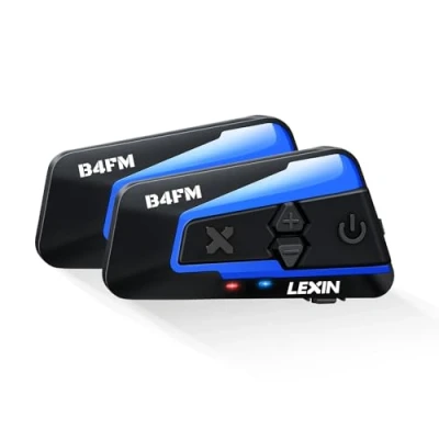 Abbildung von LEXIN B4FM Motorrad Bluetooth Headset, Helm Intercom, Kommunikationssystem für bis zu 10 Motorräder mit 2000m Reichweite, Motorradhelm Gegensprechanlage Musikteilen Funktion Doppelpack