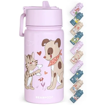 Abbildung von BEARFOOT Trinkflasche Thermo Kinder Edelstahl Hund&amp;Katze lila, Thermosflasche, auslaufsicher, Edelstahl, Kinderflasche, BPA frei