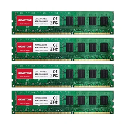 Abbildung von 【DDR3 RAM】 GIGASTONE 32GB Kit (4x8GB) DDR3/DDR3L 1600MHz (1333MHz) PC3 12800 (PC3 10600) CL11 1.35V/1.5V 2Rx8 UDIMM 240 Pin Nicht ECC ungepuffert PC Desktop Hochleistung Arbeitsspeicher Upgrade