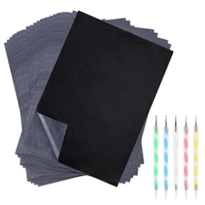 Abbildung von MXTIMWAN 100 Blatt Pauspapier A4 Abpauspapier Kohlepapier Durchschlagpapier Pausch Papier Transferpapier Graphitpapier Durchschreibepapier Schwarz für Tattoo Holz mit 5 Pcs Prägestift