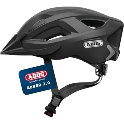 Abbildung von ABUS Stadthelm Aduro 2.0 Allround Fahrradhelm mit Licht in sportivem Design für den Stadtverkehr Damen und Herren Schwarz Matt, Größe L