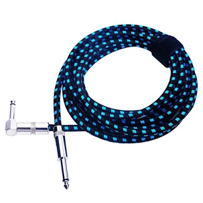 Abbildung von Rayzm Gitarrenkabel 3 Meter geräuschloses Gitarren /Basskabel, 1/4&quot; geflochtenes, abgewinkeltes männliches Instrumentenkabel mit gewebtem Tweed Mantel