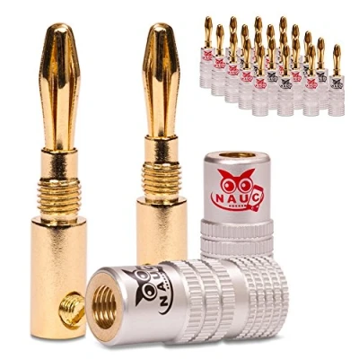 Abbildung von NAUC Bananenstecker für Lautsprecherkabel 22 Stück Stecker als Set Steckverbinder 24K vergoldet schraubbar HiFi Receiver Verstärker