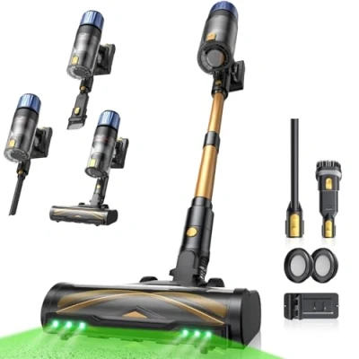 Abbildung von Proscenic P15 Akku Staubsauger 50KPa 580W 70 Mins, Kabellos mit LED Display Anti Tangle Bürste Grün Licht 6 Schichten Filter, Kabelloser für Teppich Hartböden Tierhaare Auto
