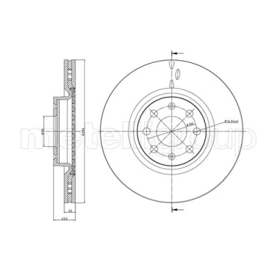 Abbildung von METELLI 23 0859C Bremsscheibe 284,0 22,0 4 60,0 Belüftet lackiert OPEL: Corsa E Schrägheck, D Adam, FIAT: Grande Punto Schrägheck