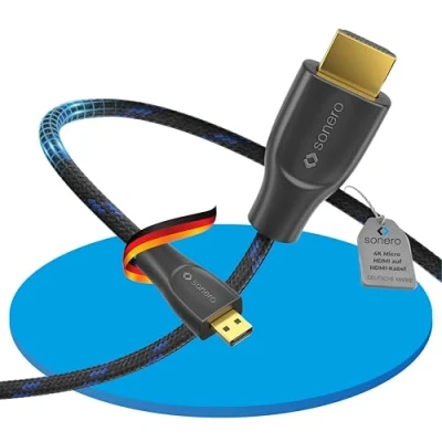 Abbildung von Sonero® 4K Micro HDMI auf Kabel, Premium High Speed, 60Hz, Stecker Stecker, vergoldete Kontakte, zweifache Abschirmung, Baumwollmantel, 0,50m