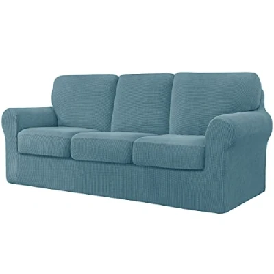 Abbildung von CHUN YI Sofabezug Stretch Sofa Überwürfe mit separaten Kissen und Rückenbezügen Elastisch Sitzkissenbezug Sofahusse Couchbezug Wohnzimmer Dekor(Himmelblau,3 Sitzer)
