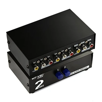 Abbildung von LEAGY 2 Way AV Switch Cinch Umschalter in 1 Out Composite Video Audio L/R Selector Box für DVD STB Spiel Consoles Black