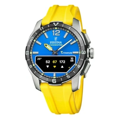 Abbildung von Festina Herrenuhr F23000/8 Connected D Titangehäuse silbernes Kautschukarmband gelb, blau