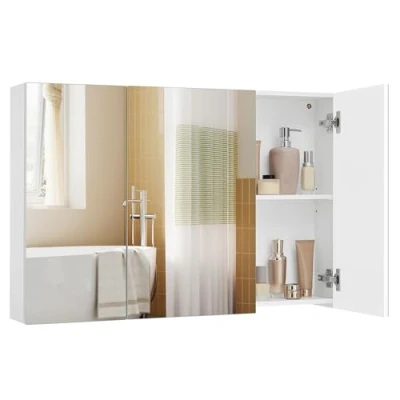 Abbildung von VASAGLE Wandschrank für Badezimmer, Schrank mit Spiegel, 3 Türen, 15 x 90 60 cm, verstellbarem Regal, modern, weiß, BBK032W01