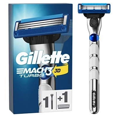 Abbildung von Gillette Mach3 Turbo Nassrasierer Herren, Rasierer + 1 Rasierklinge mit 3 fach Klinge, Geschenk für Männer