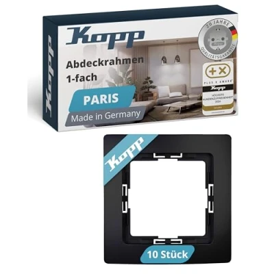 Abbildung von Kopp Profipack, Inhalt: 10 x 1 fach Abdeckrahmen, für senkrechte und waagrechte Installation, IP20, schwarz, matte Oberfläche, 402050016