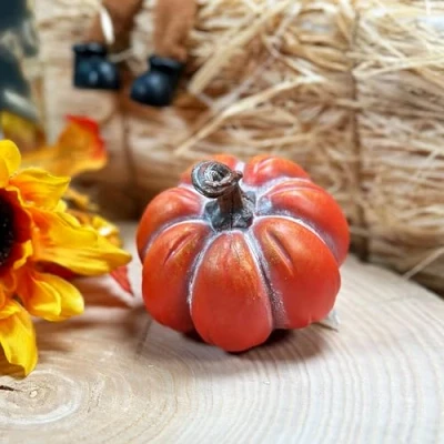Abbildung von Polyresin Kürbis orange 8 x 8cm Tisch Deko Herbst wie echt Pumpkin Halloween Dekofigur