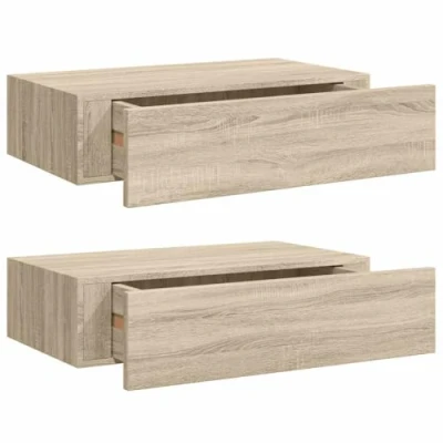 Abbildung von vidaXL Regal Wandregale mit Schubladen 2 Stk. Eichen Optik 40x23,5x10 cm MDF, tlg.