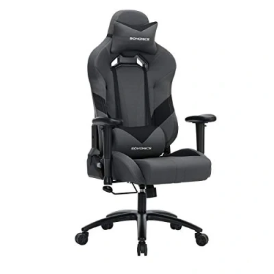 Abbildung von Songmics Bürostuhl Gaming Stuhl Chefsessel ergonomisch mit Verstellbare Armlehnen, Kopfkissen Lendenkissen 66 x 72 124 132 cm Grau Schwarz RCG13G