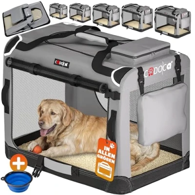 Abbildung von CADOCA® Hundebox faltbar Transportbox M 60x42x44cm robust atmungsaktiv Transporttasche Auto Rückbank Haustiertransportbox Hundetragetasche Grau