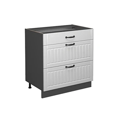 Abbildung von Vicco Küchenunterschrank Fame Line, Weiß Landhaus/Anthrazit, 80 cm mit 3 Schubladen, ohne Arbeitsplatte