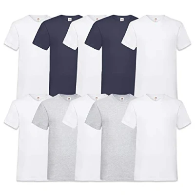 Abbildung von Fruit of the Loom Herren V Neck Valueweight T Shirt (erPack 10 (L, 6Weiss2Navy2Grau)