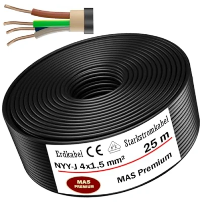 Abbildung von MAS Premium Erdkabel Deutscher Marken Elektrokabel Ring zur Verlegung im Erd und Außenbereich Standard Starkstromkabel (NYY J 4X1,5 mm², 25m)