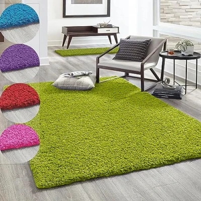 Abbildung von VIMODA Hochflor Teppich Prime Shaggy Langflor Wohnzimmer Schlafzimmer Rund Farbig, Farbe:Grün, Maße:Ø 200 cm