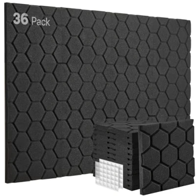 Abbildung von Akustikschaumstoff, 36 Stück, Akustikplatten, Schallabsorber, 30x30x2,5cm, Schalldämmung, Schallschutzmatte, Podcast, Studio, Gaming Deko, Streaming Zubehör, Akustikpaneele Schwarz